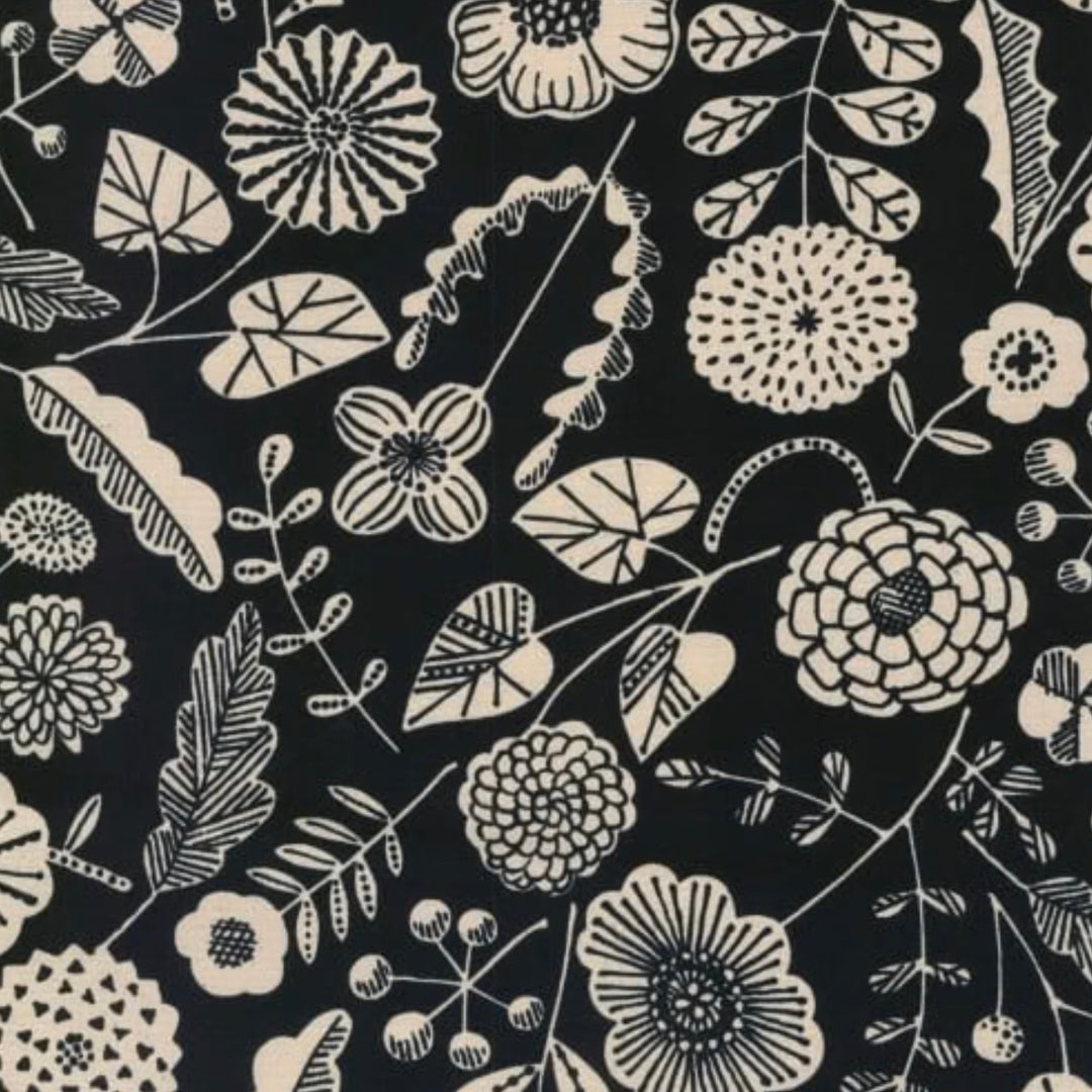 Linnea Botanical Fabric by the 1/4 Yard - Black