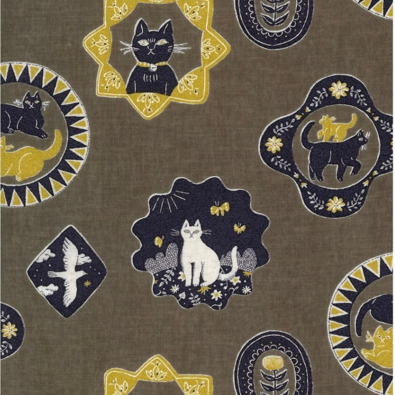 Sanae Sugimoto Cat Days Fabric by the 1/4 Yard - Brown