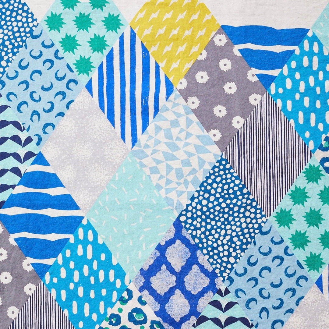 Echino Rhombus Fabric by the 1/4 Yard - White & Blue