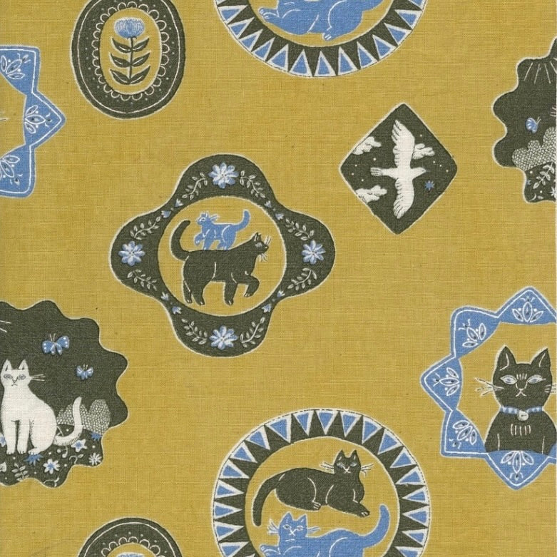 Sanae Sugimoto Cat Days Fabric by the 1/4 Yard - Yellow
