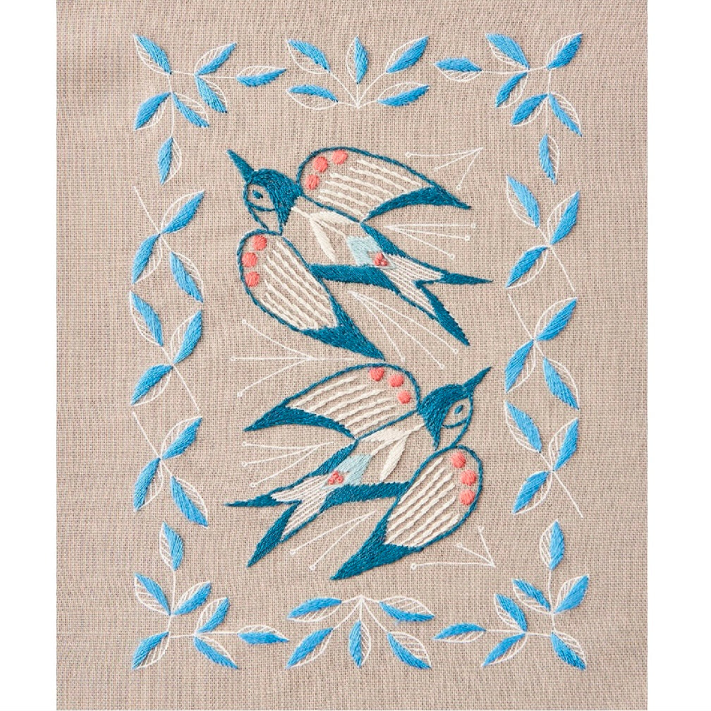 Alice Makabe Swallow and Plant Embroidery Kit - Stone Gray