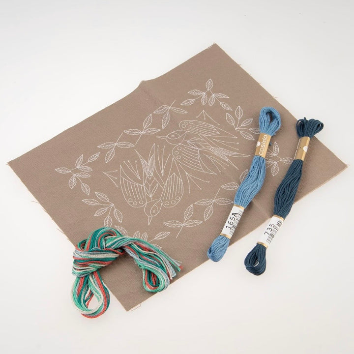 Alice Makabe Swallow and Plant Embroidery Kit - Stone Gray