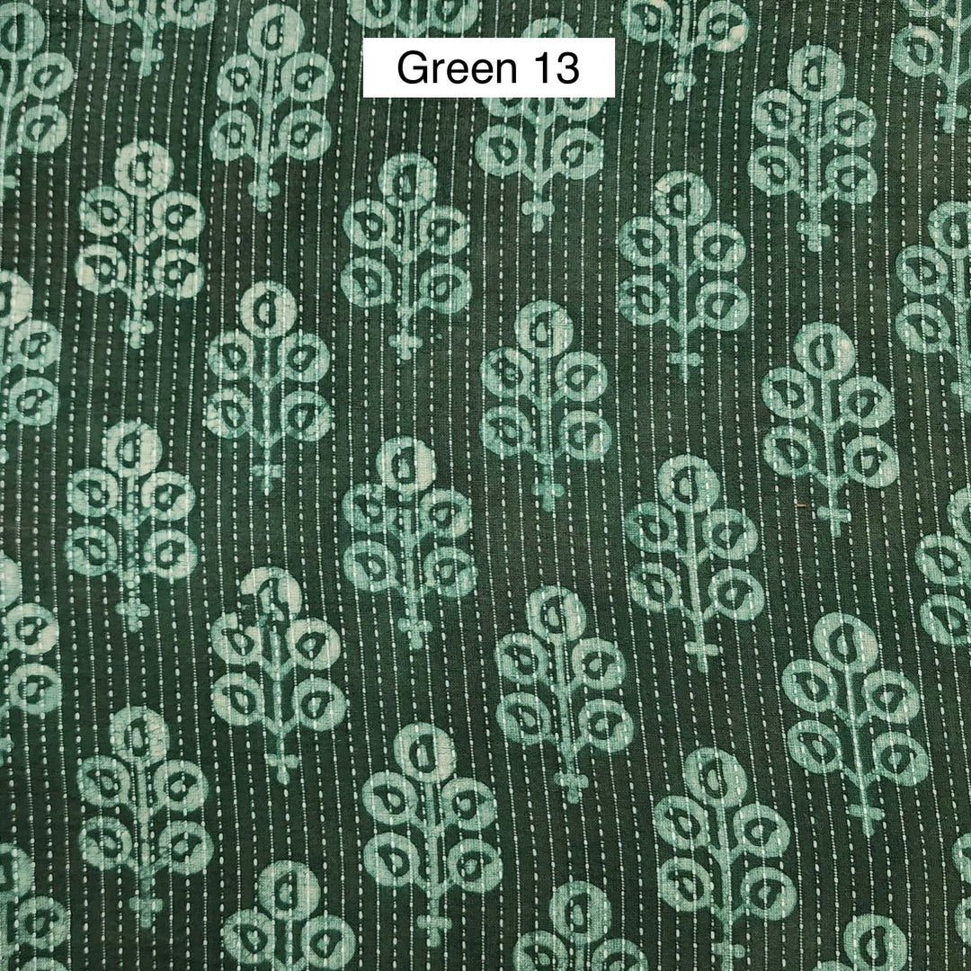 Block Printed Indian Cotton Fabric by the 1/4 Yard - Green 13