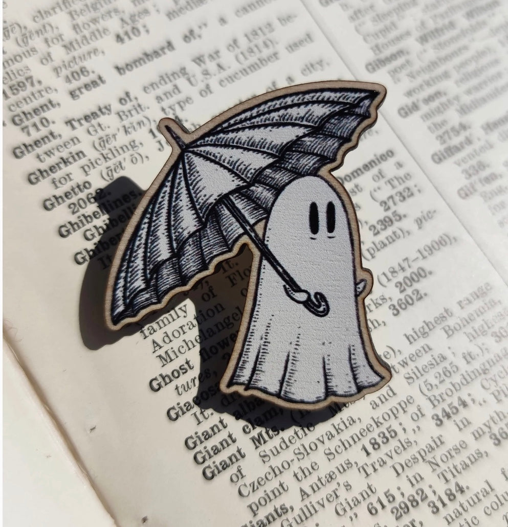 Rainy Day Ghost Wooden Pin
