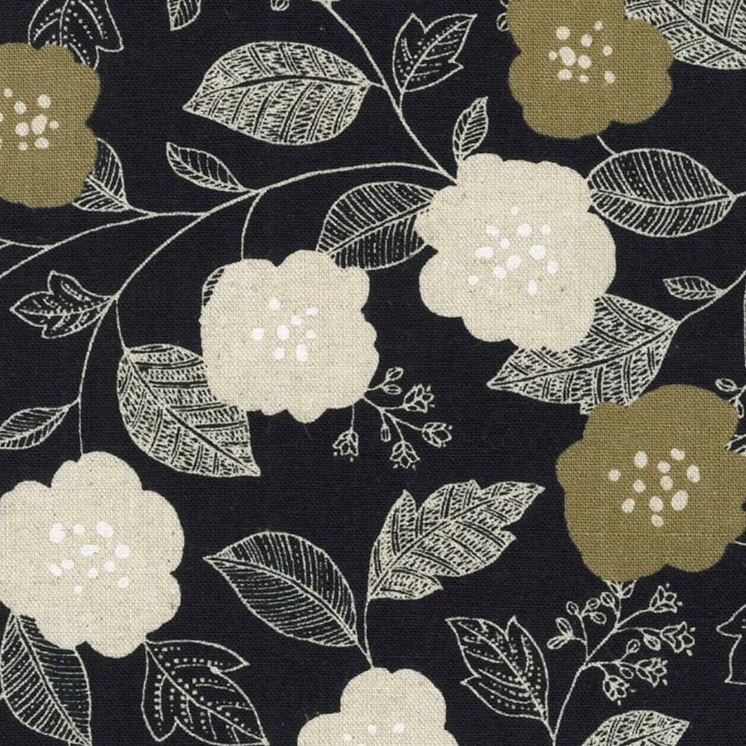 Sevenberry Cotton Flax by the 1/4 Yard - Floral Black