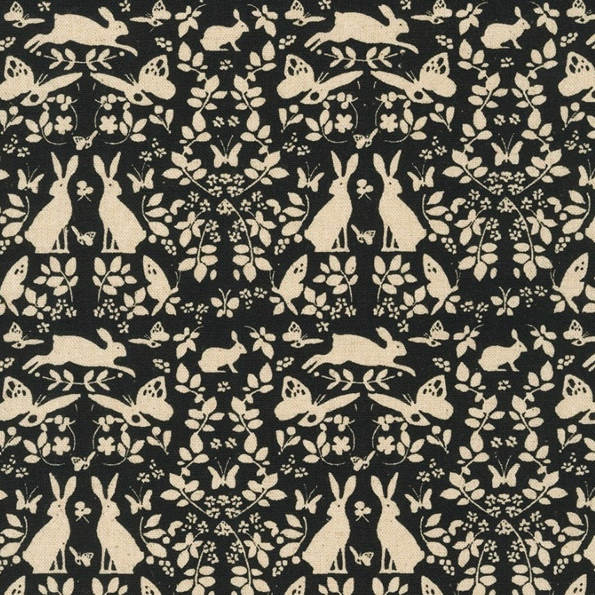 Sevenberry Cotton Flax by the 1/4 Yard - Black Rabbits