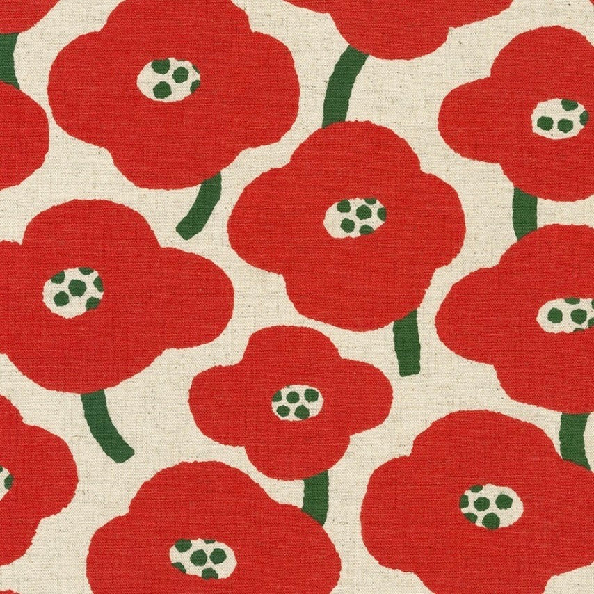 Sevenberry Cotton Flax by the 1/4 Yard - Red Poppies