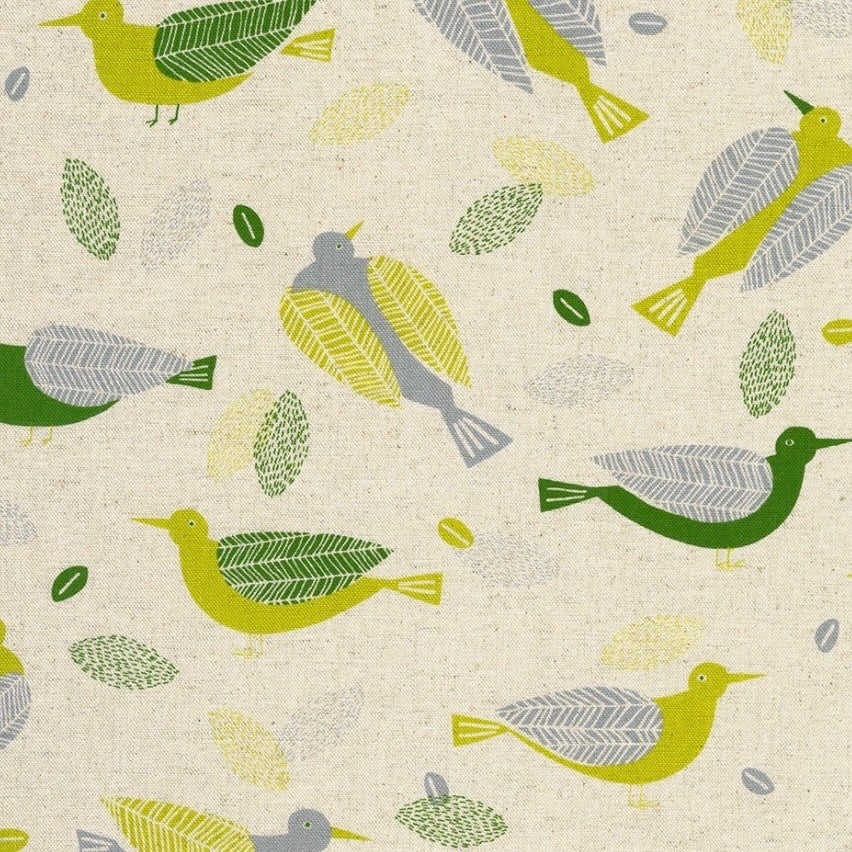 Sevenberry Cotton Flax by the 1/4 Yard - Birds Natural