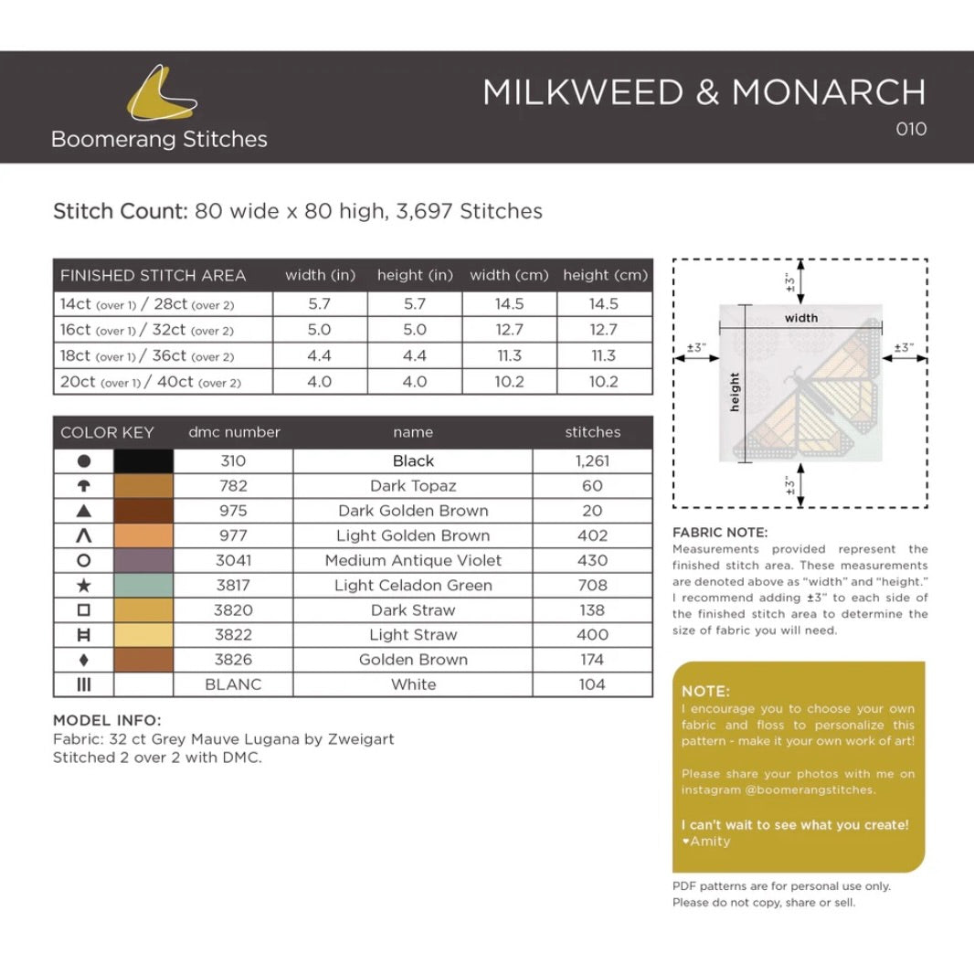Milkweed & Monarch Cross Stitch Pattern