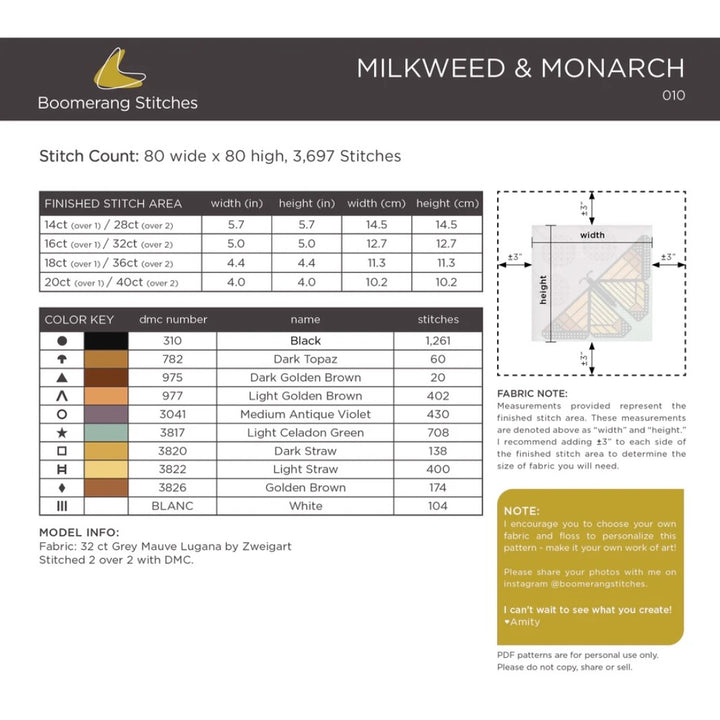 Milkweed & Monarch Cross Stitch Pattern