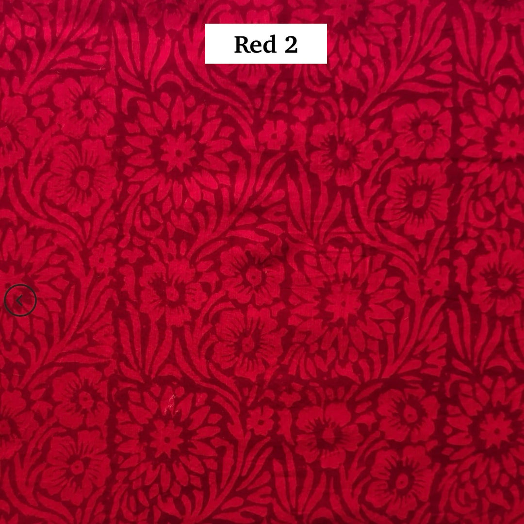Block Printed Indian Cotton Fabric by the 1/4 Yard - Red 2