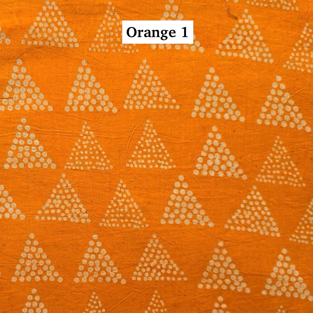 Block Printed Indian Cotton Fabric by the 1/4 Yard - Orange 1