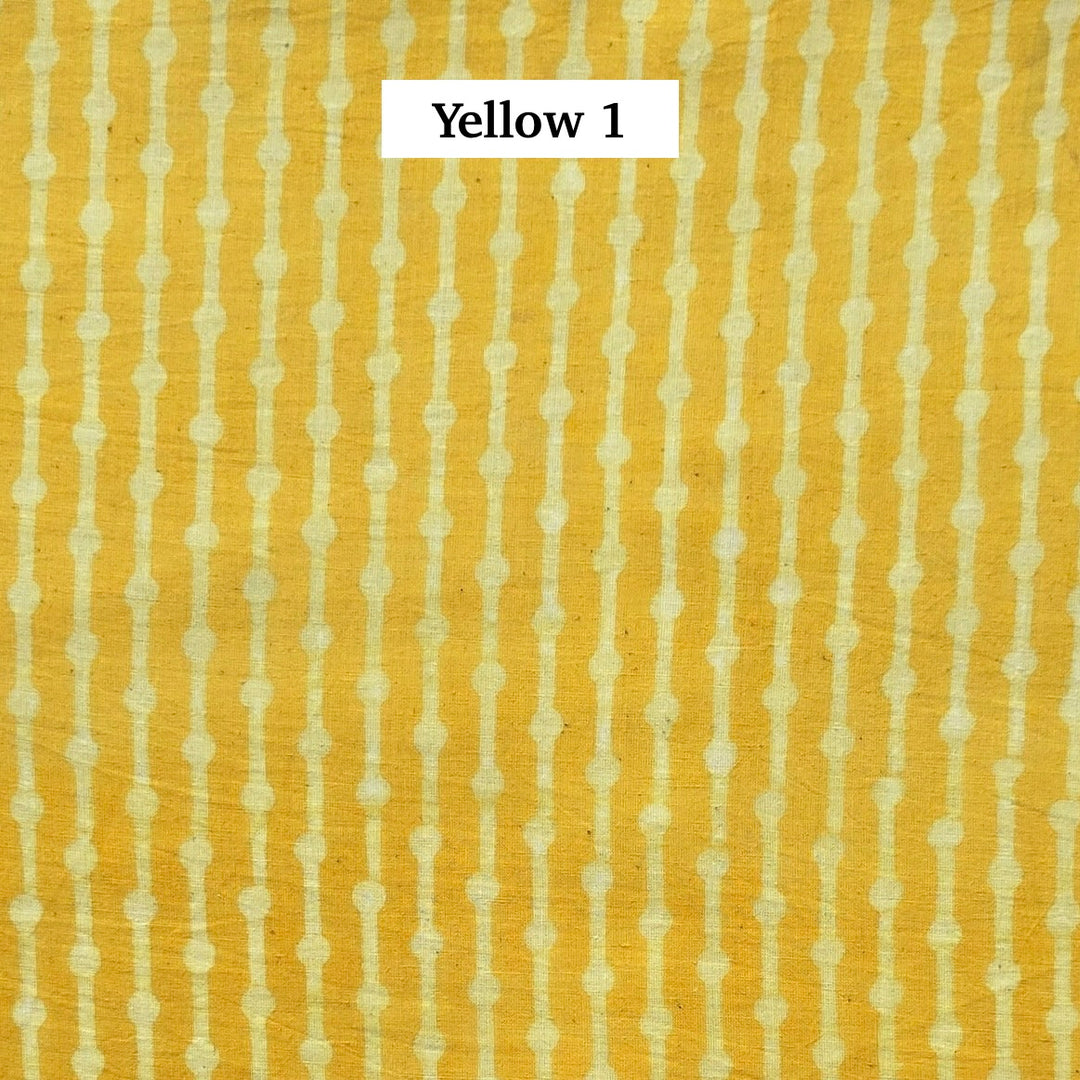 Block Printed Indian Cotton Fabric by the 1/4 Yard - Yellow 1