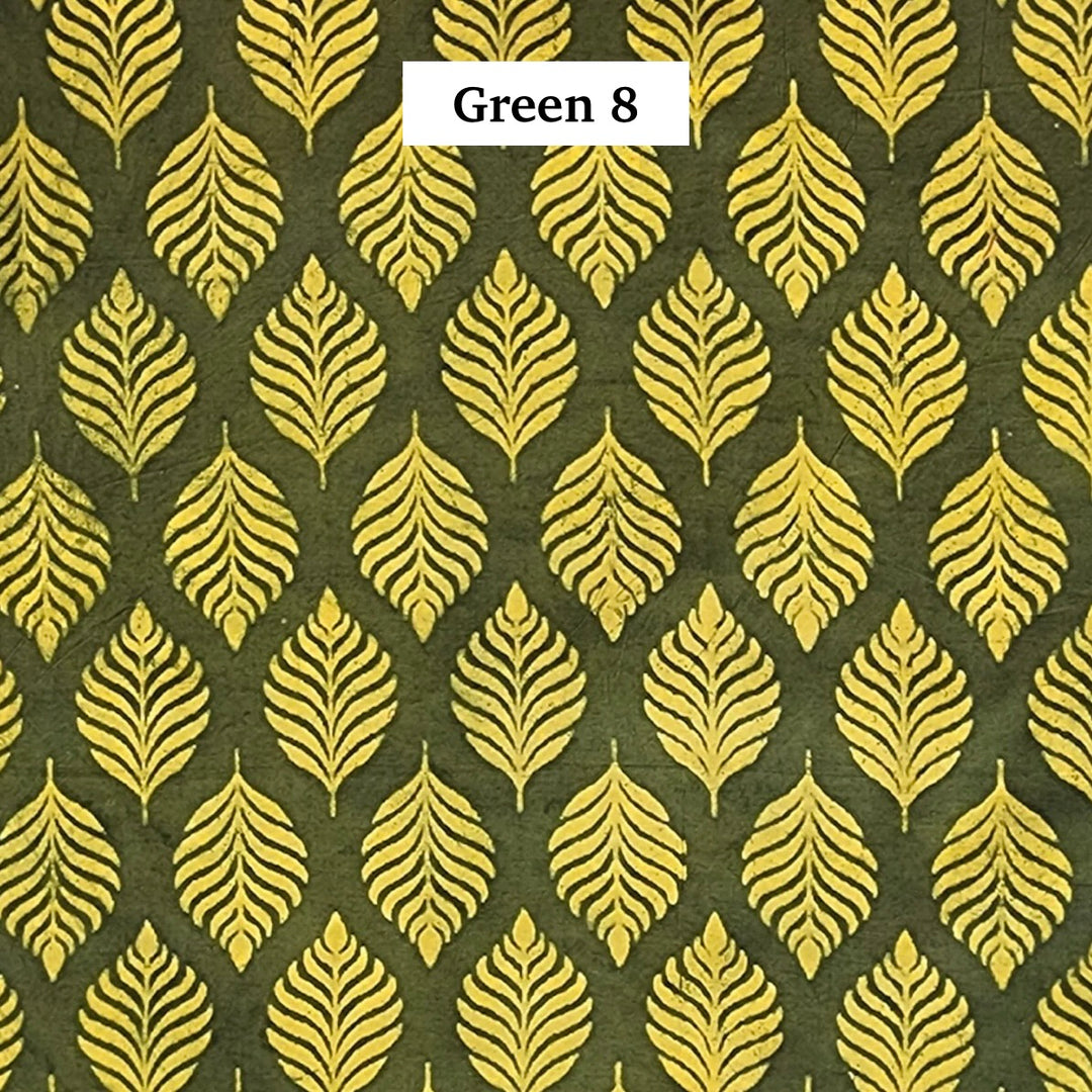 Block Printed Indian Cotton Fabric by the 1/4 Yard - Green 8