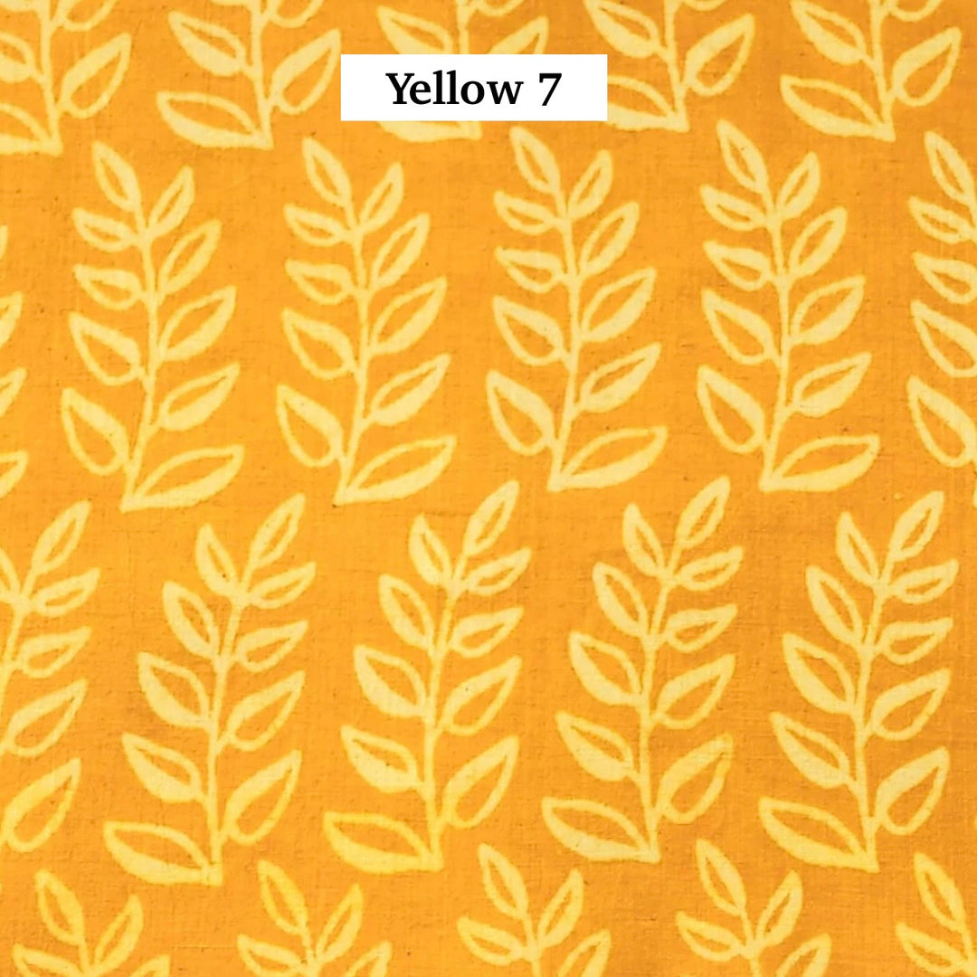 Block Printed Indian Cotton Fabric by the 1/4 Yard - Yellow 7