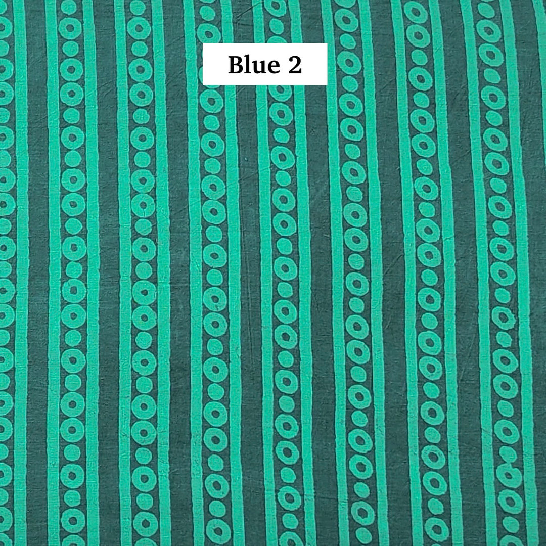 Block Printed Indian Cotton Fabric by the 1/4 Yard - Blue 2