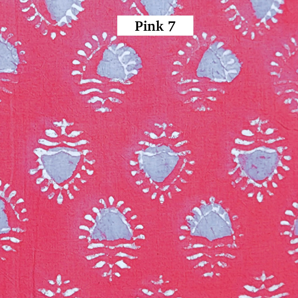Block Printed Indian Cotton Fabric by the 1/4 Yard - Pink 7
