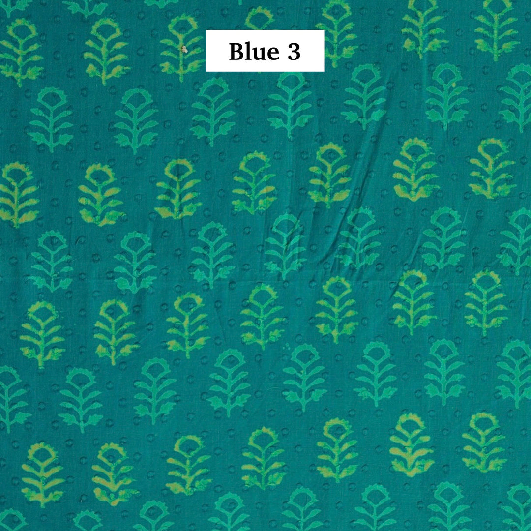 Block Printed Indian Cotton Fabric by the 1/4 Yard - Blue 3