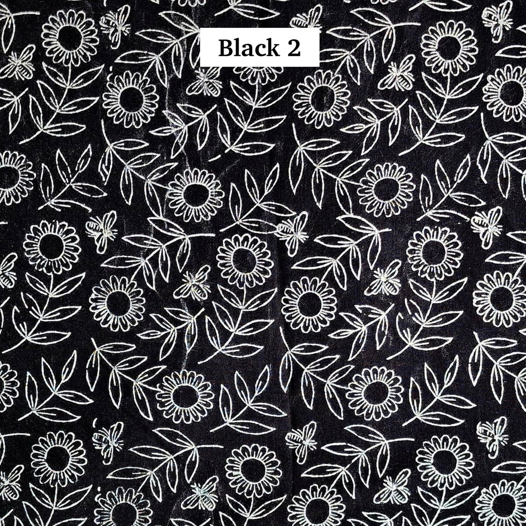 Block Printed Indian Cotton Fabric by the 1/4 Yard - Black 2