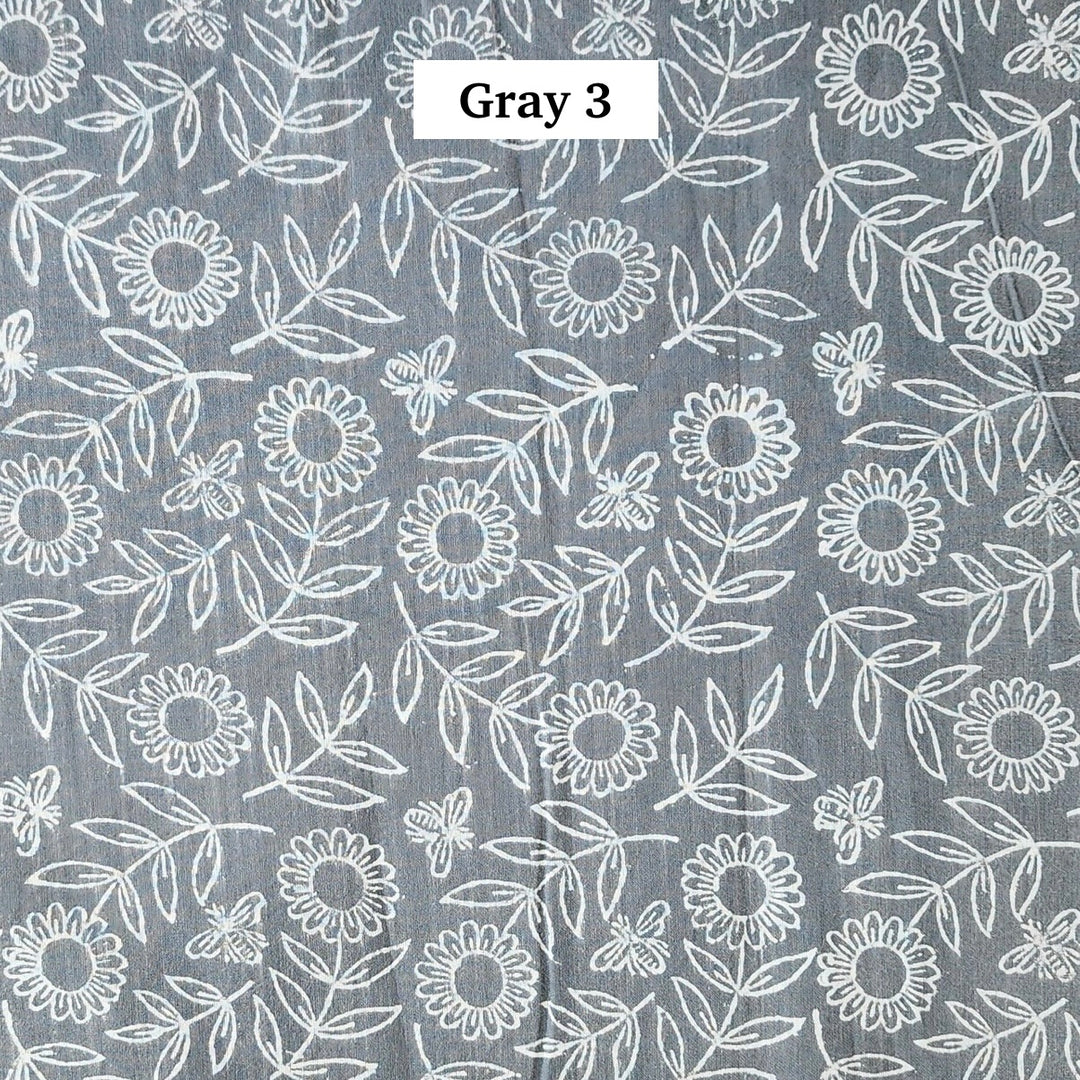 Block Printed Indian Cotton Fabric by the 1/4 Yard - Gray 3