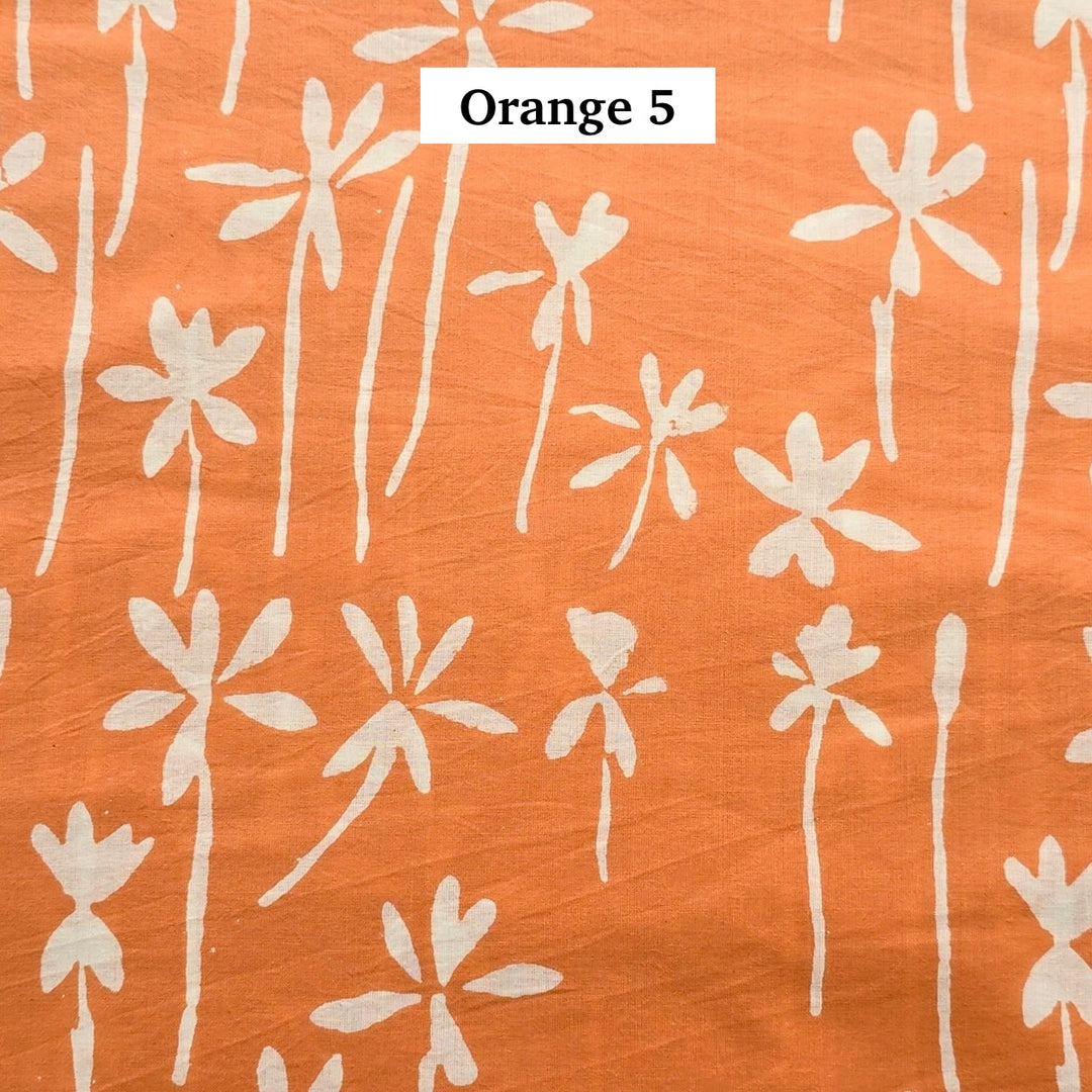 Block Printed Indian Cotton Fabric by the 1/4 Yard - Orange 5