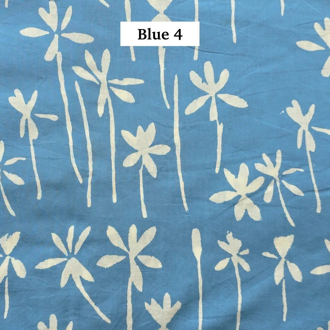 Block Printed Indian Cotton Fabric by the 1/4 Yard - Blue 4