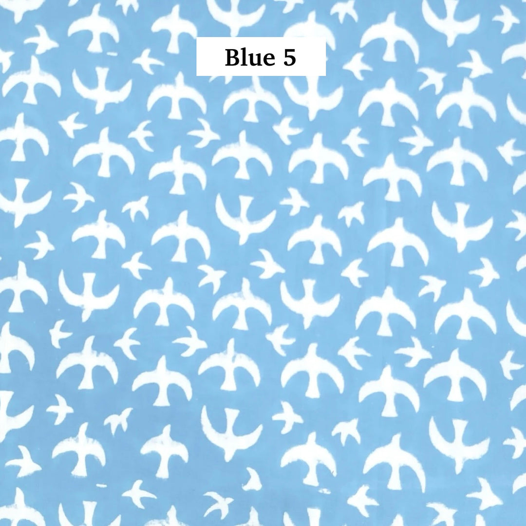 Block Printed Indian Cotton Fabric by the 1/4 Yard - Blue 5