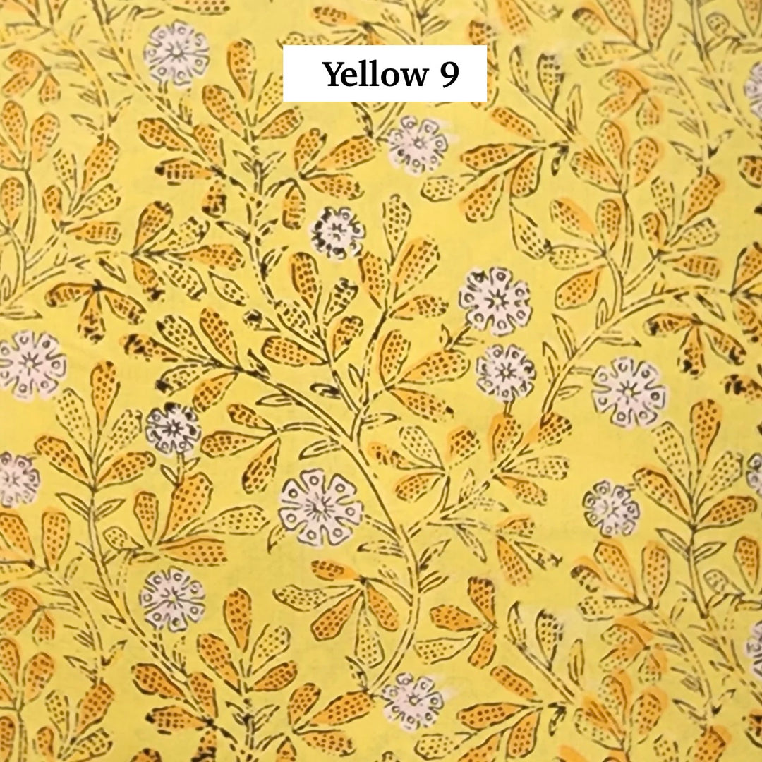 Block Printed Indian Cotton Fabric by the 1/4 Yard - Yellow 9