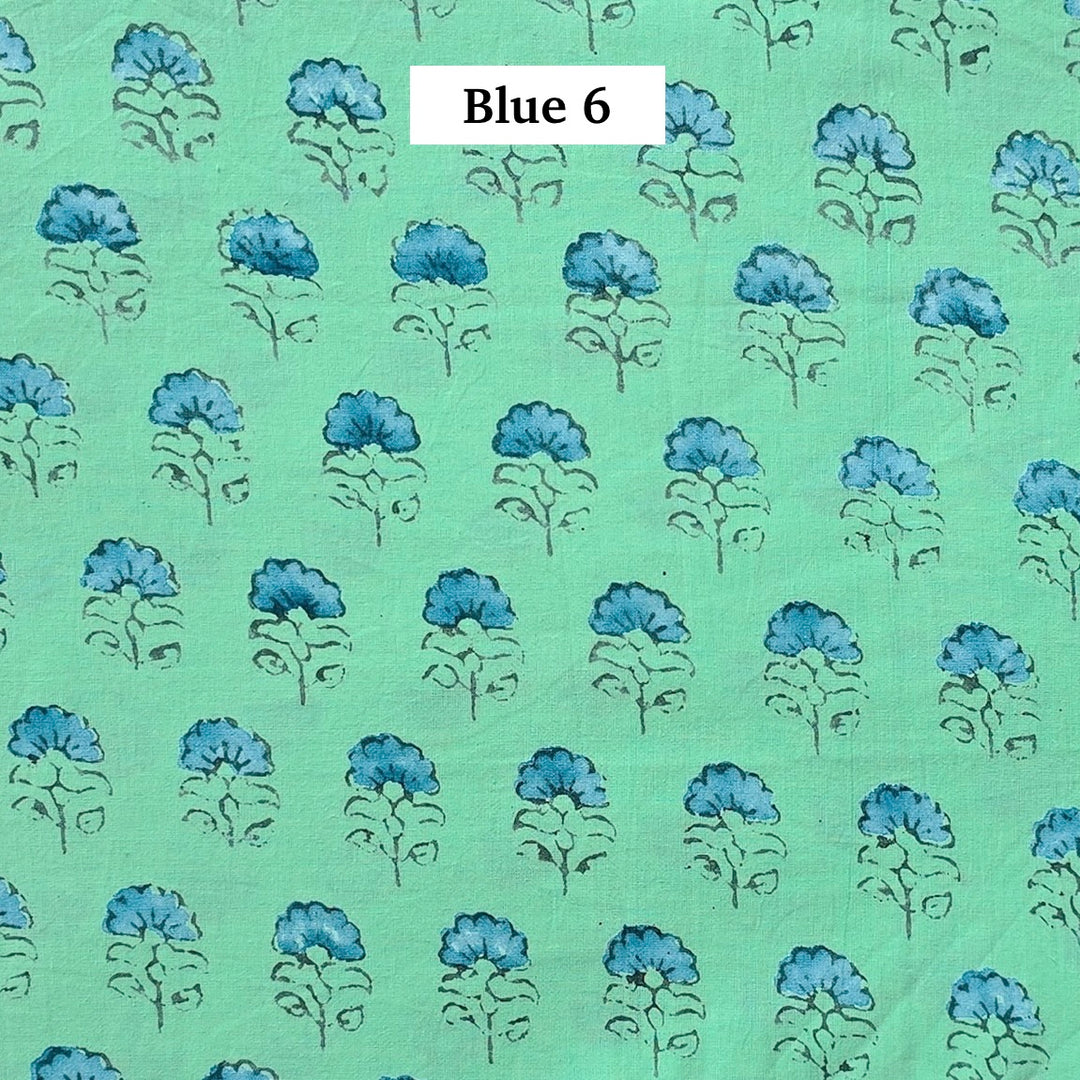 Block Printed Indian Cotton Fabric by the 1/4 Yard - Blue 6
