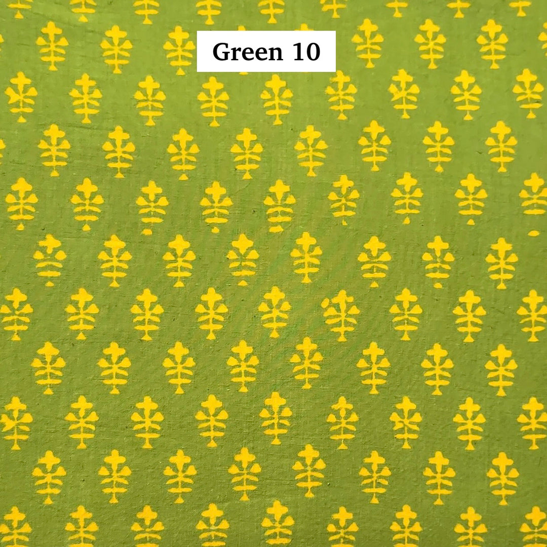 Block Printed Indian Cotton Fabric by the 1/4 Yard - Green 10