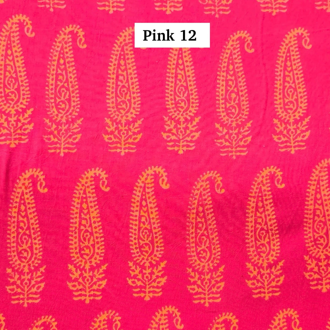 Block Printed Indian Cotton Fabric by the 1/4 Yard - Pink 12