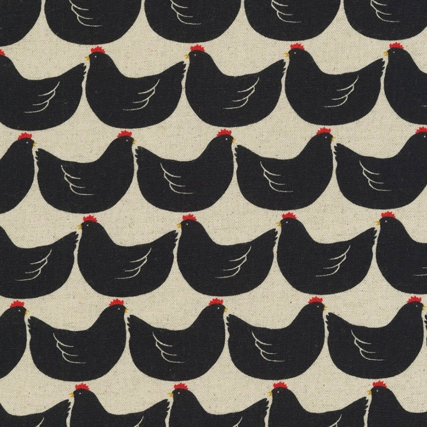 Sevenberry Cotton Flax by the 1/4 Yard - Black Hens