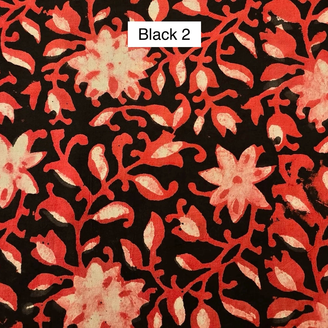 Block Printed Indian Cotton Fabric by the 1/4 Yard - Black 2