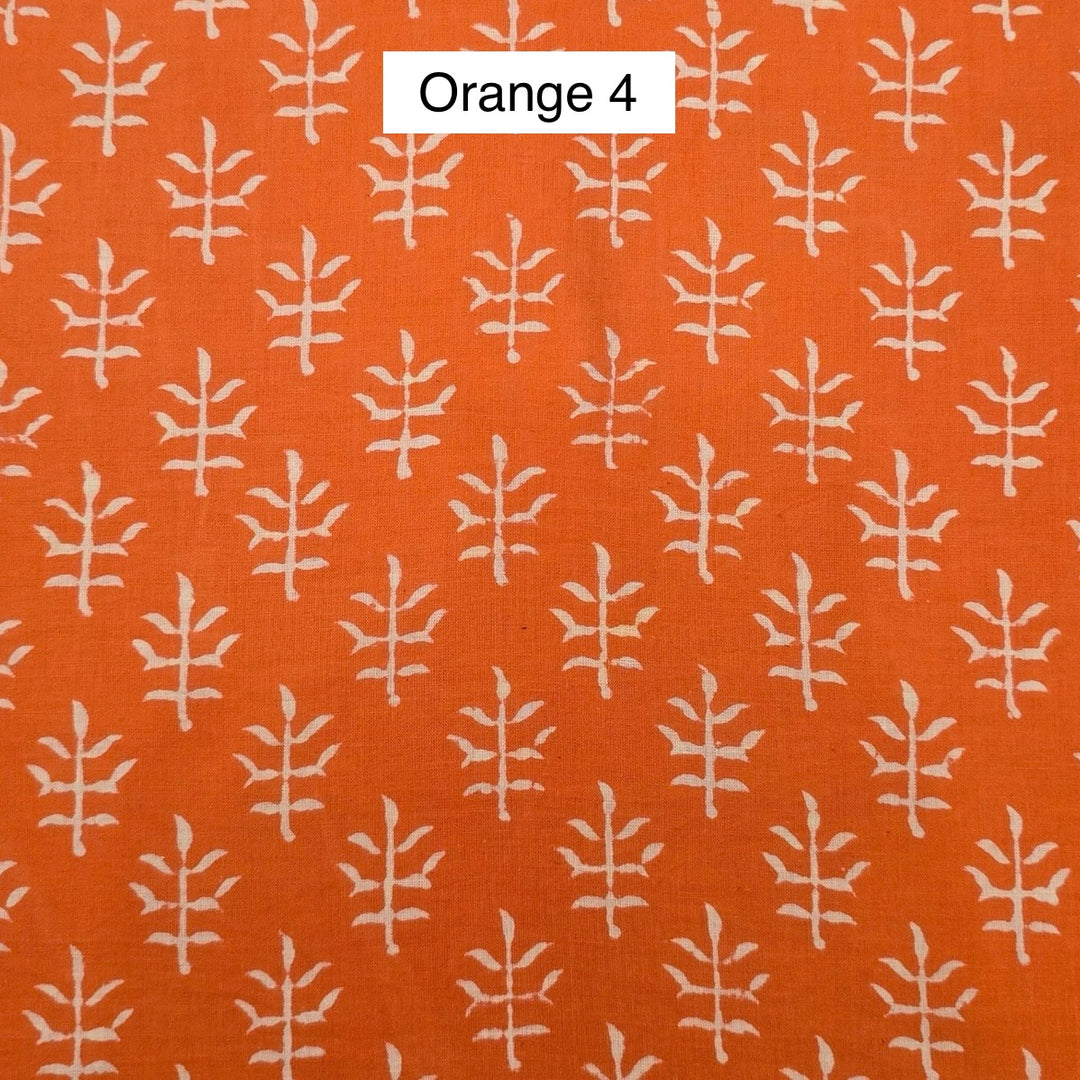 Block Printed Indian Cotton Fabric by the 1/4 Yard - Orange 4