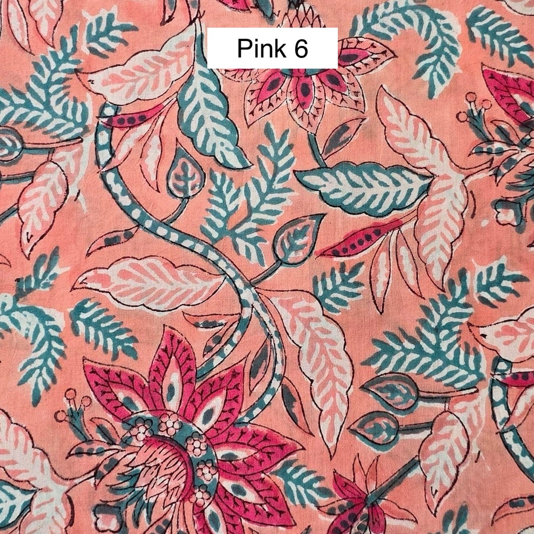 Block Printed Indian Cotton Fabric by the 1/4 Yard - Pink 6