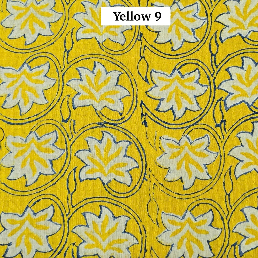 Block Printed Indian Cotton Fabric by the 1/4 Yard - Yellow 9