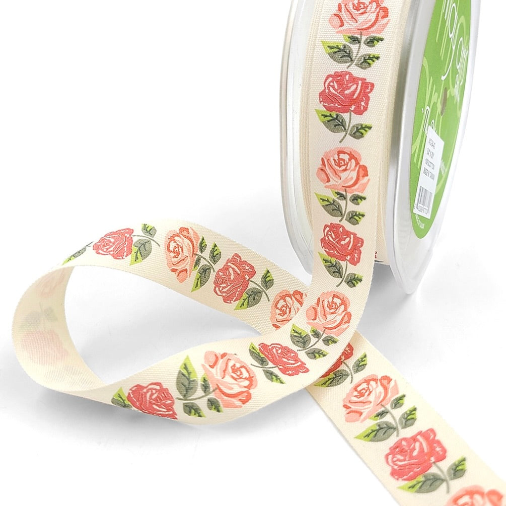 3/4" Ivory Canvas Ribbon - Roses