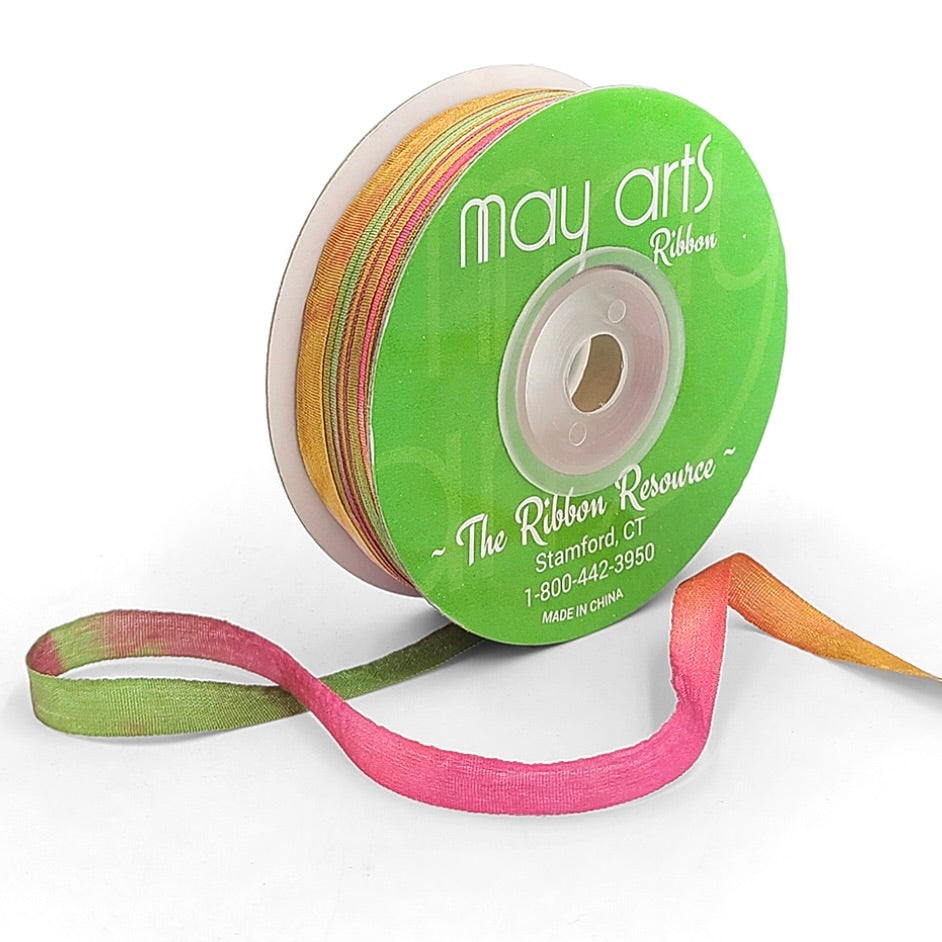 1/4" 100% Hand-Dyed Variegated Silk Ribbon