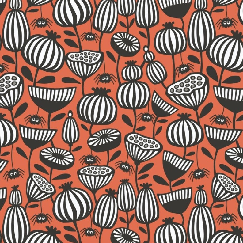 Gothic Whimsy by the 1/4 Yard - Spiders Garden Orange