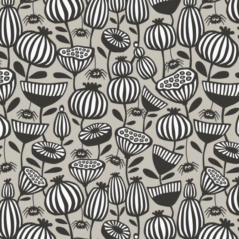 Gothic Whimsy by the 1/4 Yard - Spiders Garden Gray