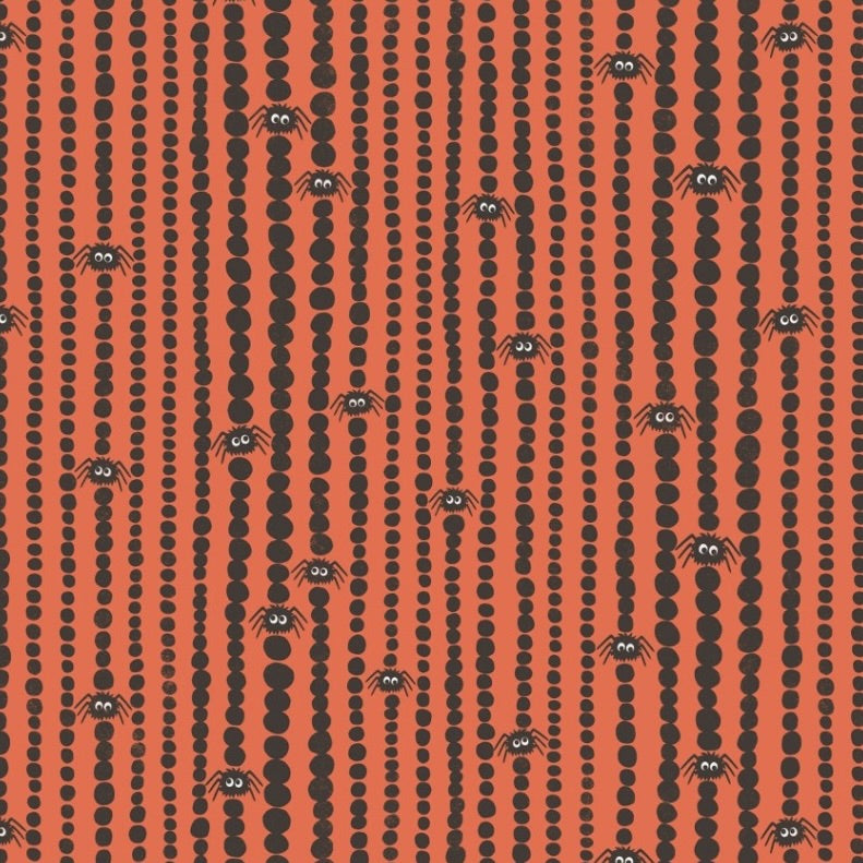 Gothic Whimsy by the 1/4 Yard - Spiders Stripes Orange