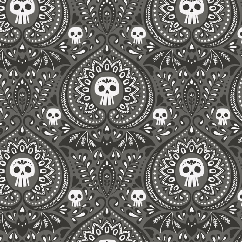 Gothic Whimsy by the 1/4 Yard - Paisley Dark Gray