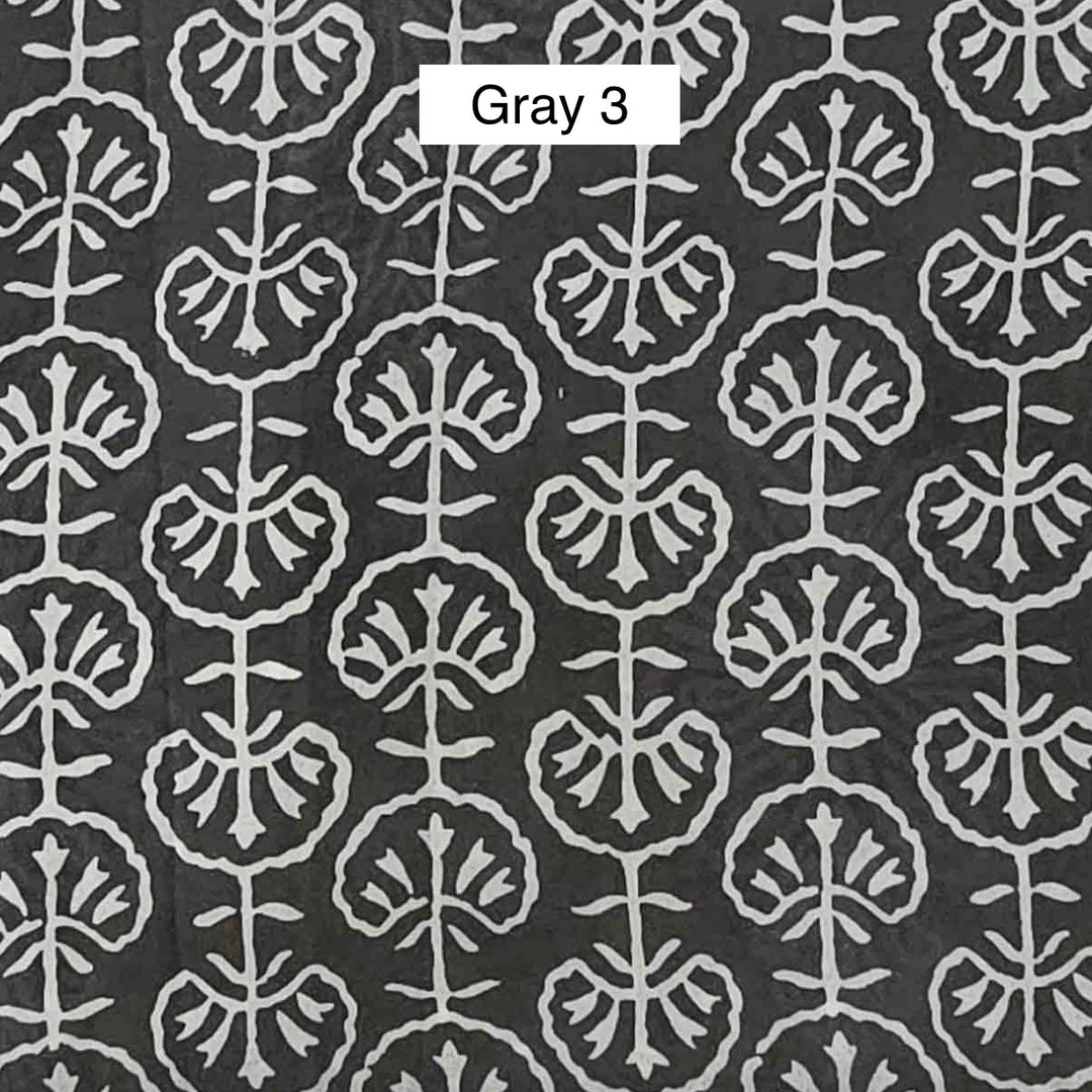 Block Printed Indian Cotton Fabric by the 1/4 Yard - Gray 3