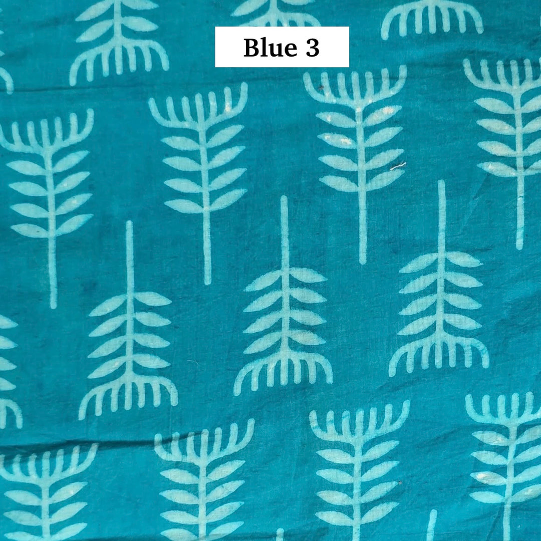 Block Printed Indian Cotton Fabric by the 1/4 Yard - Blue 3