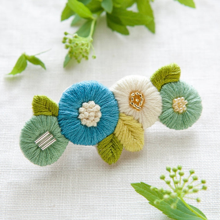 Flower Barrette Embroidery Kit - Blue