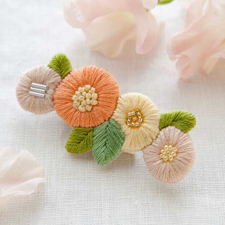 Flower Barrette Embroidery Kit - Peach