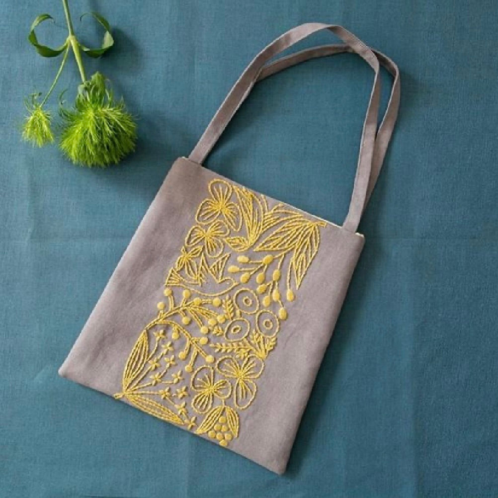 Alice Makabe Tote Bag Embroidery Kit - Gray & Yellow