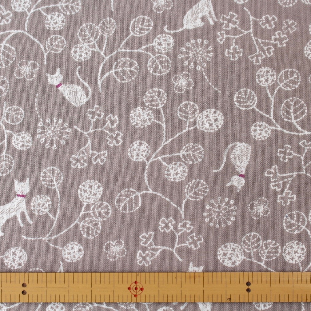 Cat & Flower Print Japanese Fabric