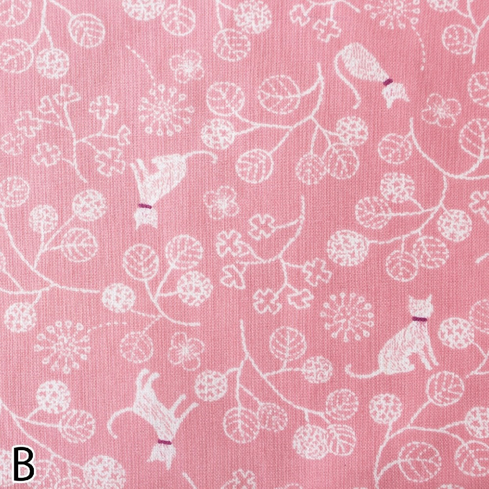 Cat & Flower Print Japanese Fabric