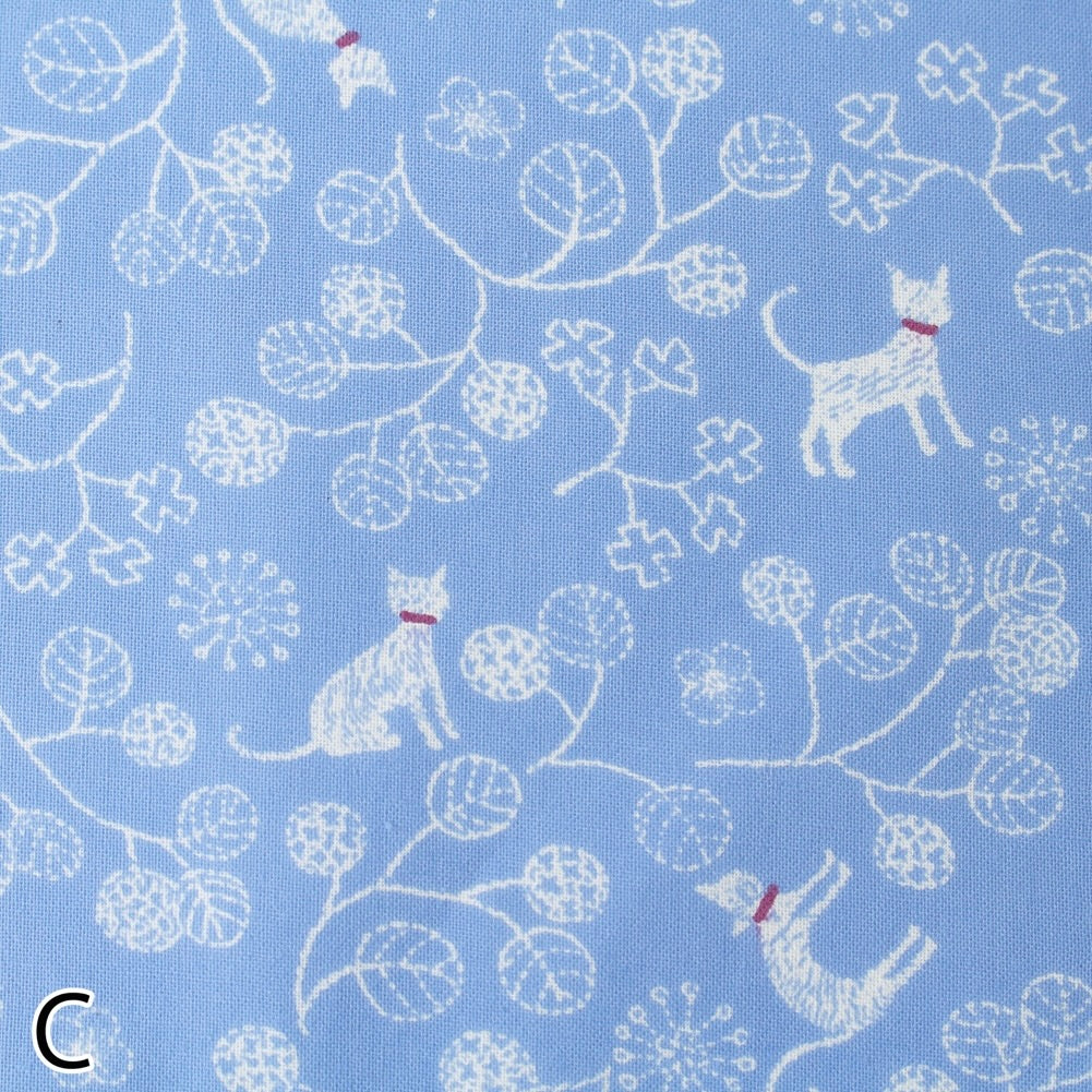 Cat & Flower Print Japanese Fabric